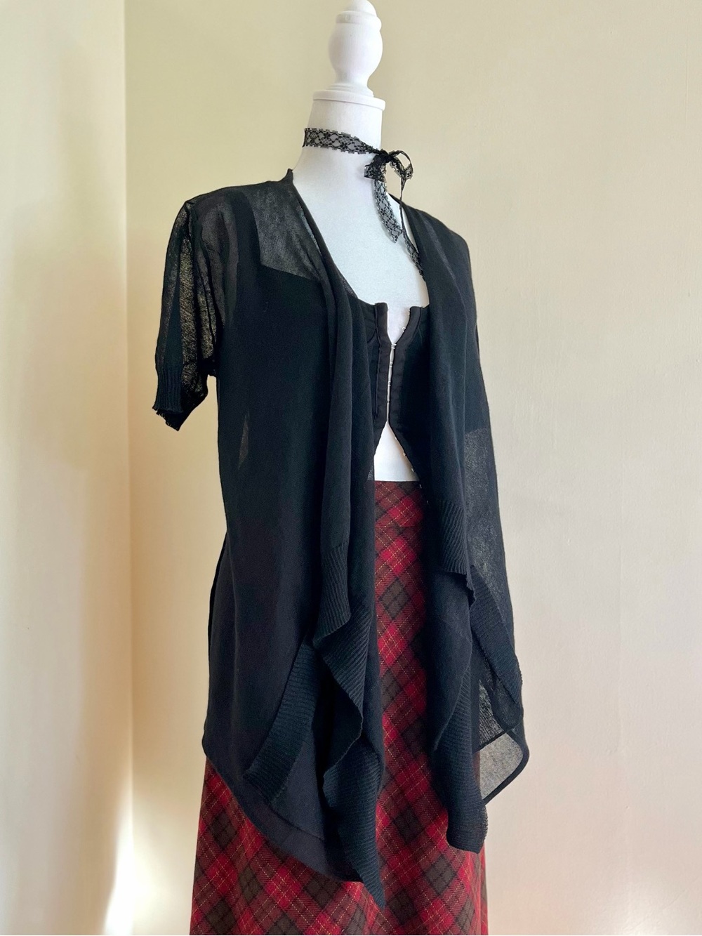 Vintage Y2K boho goth sheer black mesh cardigan shrug whimsygoth fairy grunge XS